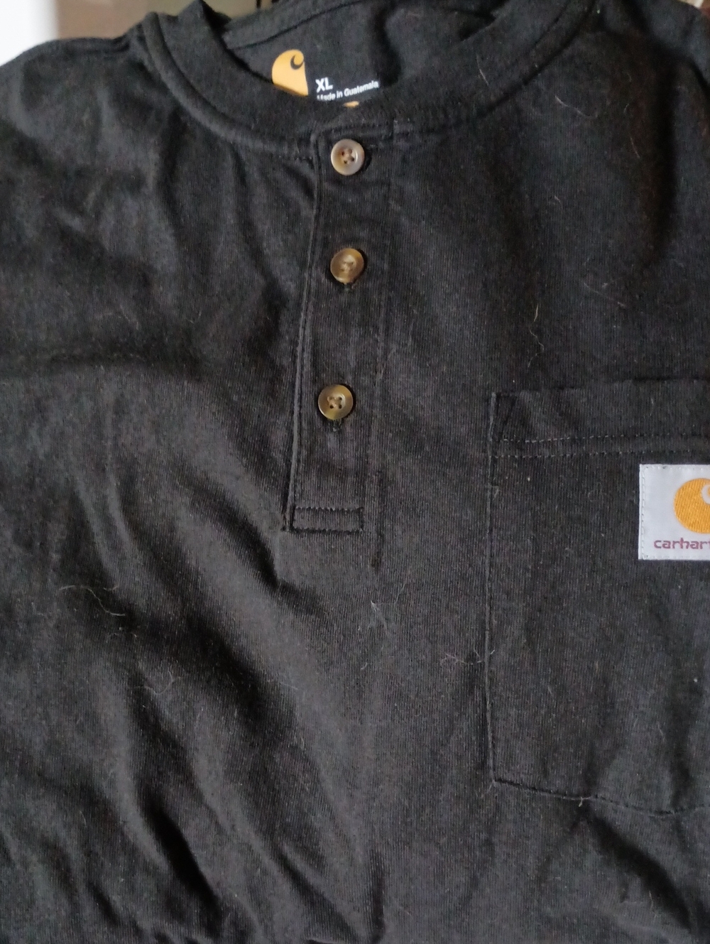 Carhartt Black Henley Pocket Shirt with Gold Logo and Grey Fleece Lined Henley